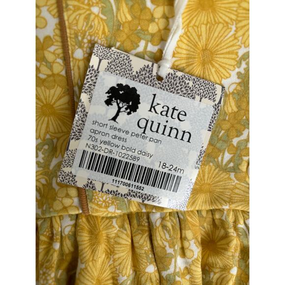 Kate Quinn Short Sleeve Peter Pan Apron Dress 70s Bold Ditsy Organic 18-24M NWT - Picture 4 of 4